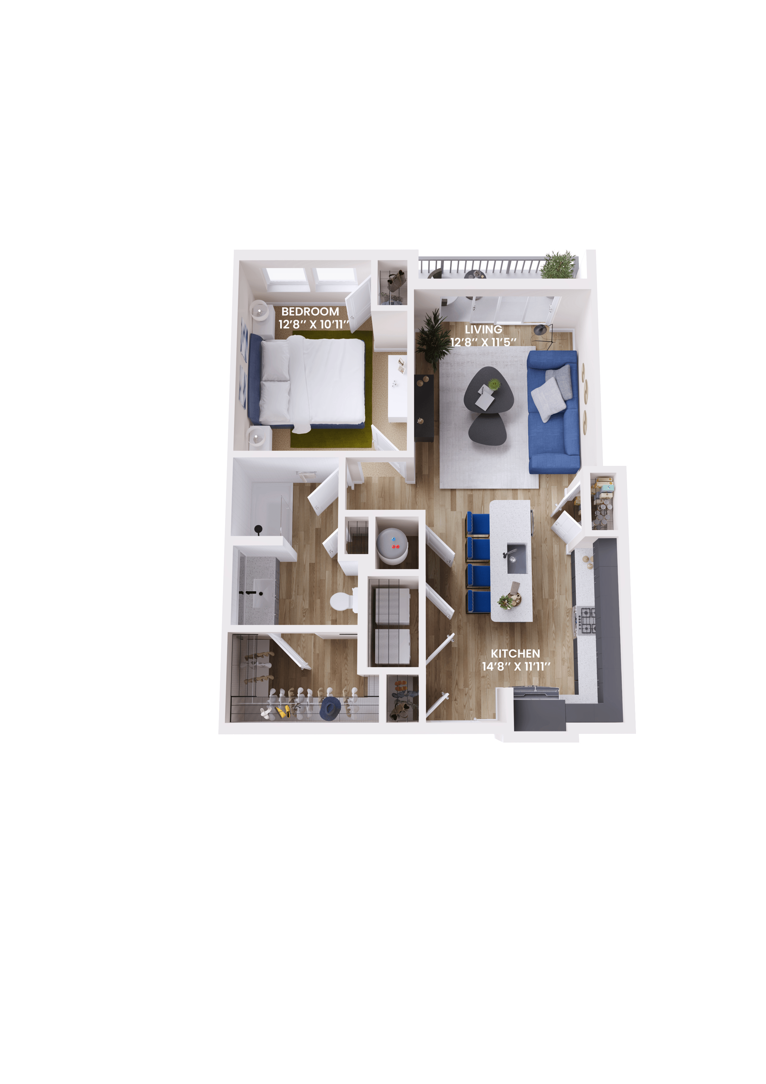 Floor plan for 1 bed, 1 bath, 716 sqft